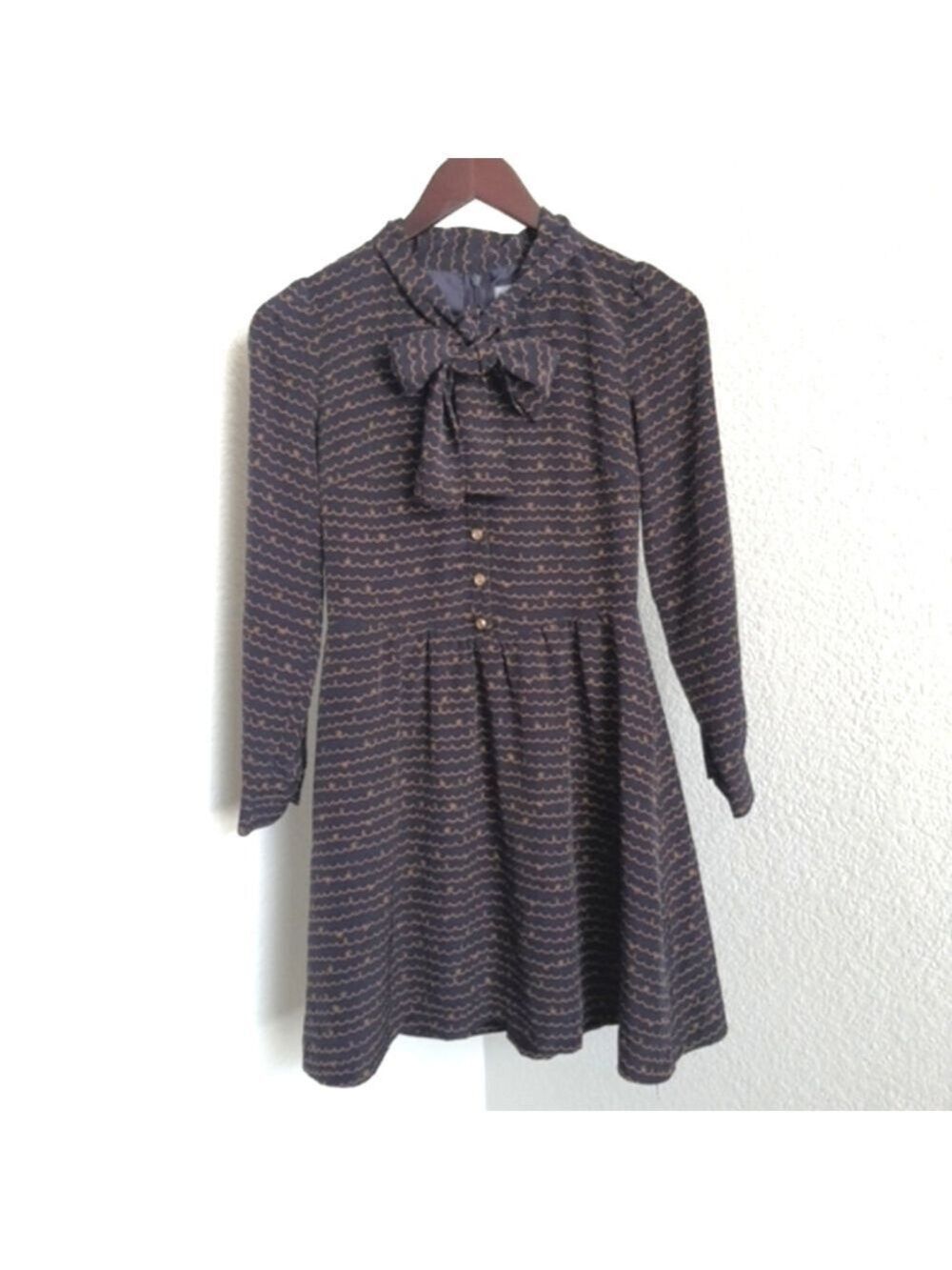 Rirandture Button Front Long Sleeve Mini Dress Bow Tie Sash Juniors Size 1